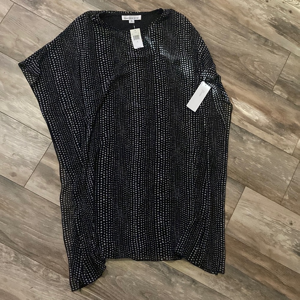 Caroline Rose Black & White Polka Dot Tunic Dress Size S NWT